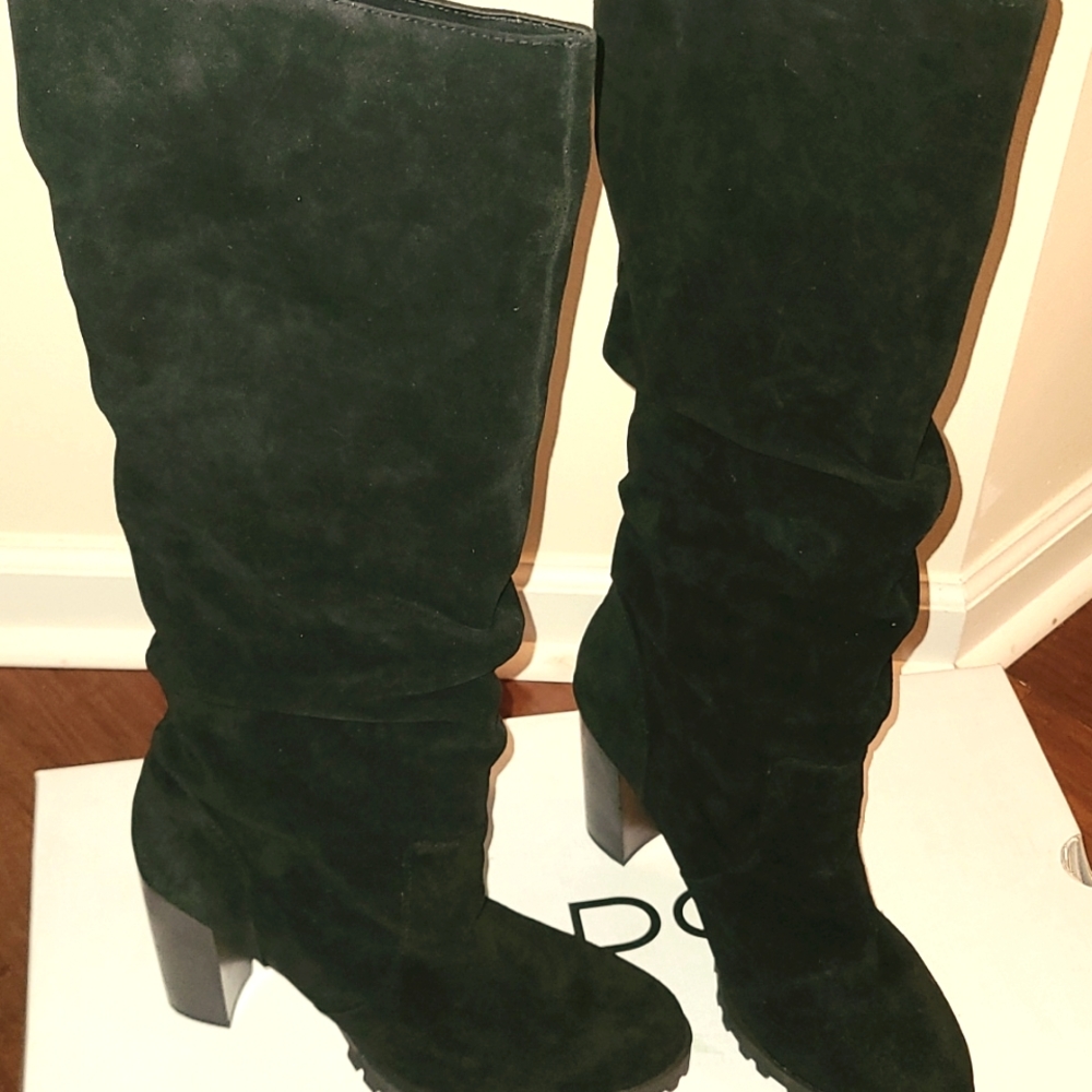 Aldo black suede heeled slouch knee boots